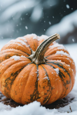 Close up of Snow covered Pumpkinの素材