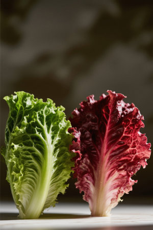 Close up of red and green lettuceの素材