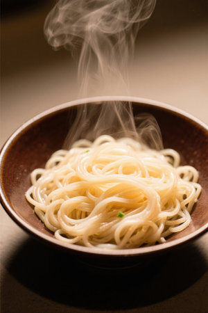 A steaming bowl of noodlesの素材