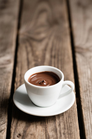 White coffee cup on wooden tableの素材