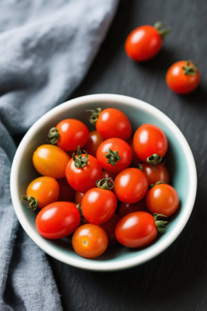 Still Life Photographs of Cherry Tomatoes in a Bowlの素材
