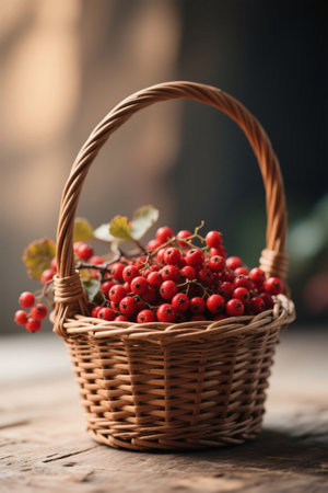 Red berries in a vine basketの素材