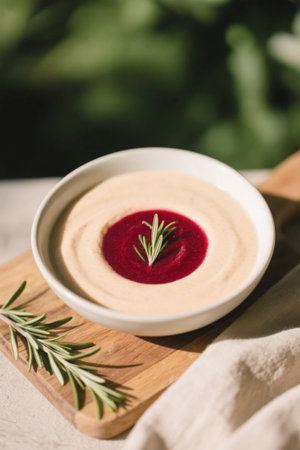 Creamy Vegetable Soup with Rosemary in a Bowlの素材