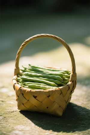 Bamboo basket with green fresh vegetablesの素材