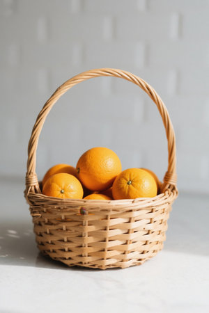 Rattan basket filled with orangesの素材