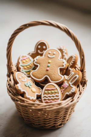 Basket filled with gingerbread cookiesの素材