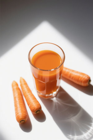 Carrot juice and carrots in a glassの素材