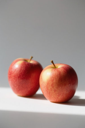 Close up of two red applesの素材