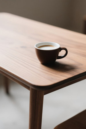 Still life with coffee cup on wooden tableの素材