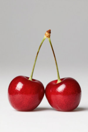 Two connected fresh cherriesの素材