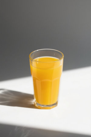 Close up of freshly squeezed orange juice in a glassの素材