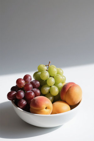 White bowl with a variety of fresh fruitsの素材