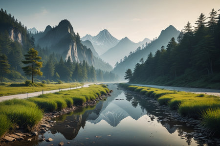 Mountain riverside natural sceneryの素材