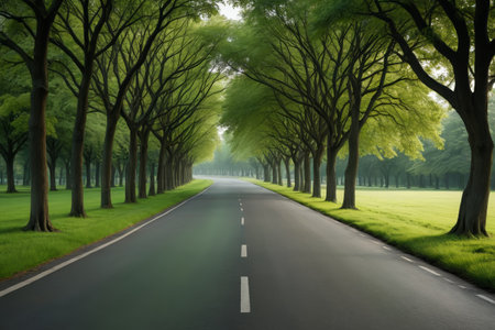 Shaded roads and natural sceneryの素材