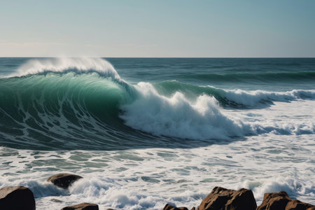 Waves crashing against the coastal natural landscapeの素材