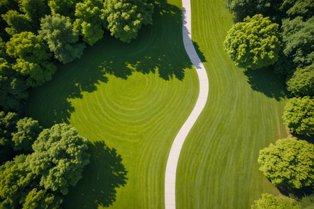 Aerial photography of the winding paths of the park green spaceの素材