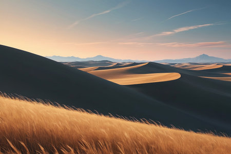 Sand dune landscape at desert duskの素材