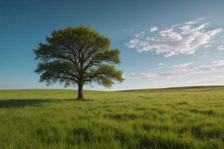 Lone tree landscape on the grasslandの素材