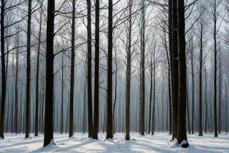 A scene of snow covered forest in winterの素材
