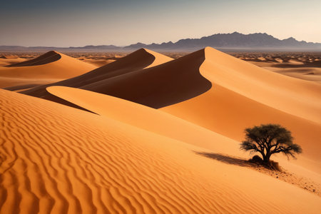 Lonely trees and rolling sand dunes in the desertの素材