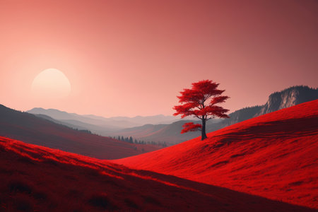 Mangroves and distant mountain scenery at sunsetの素材