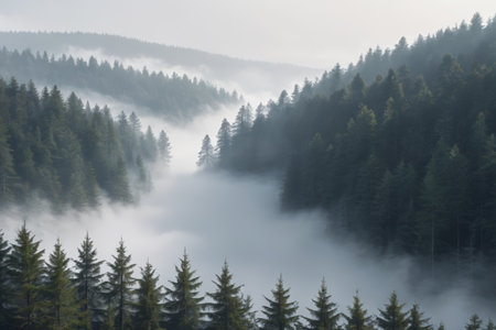 Mist filled forest landscape in the mountainsの素材