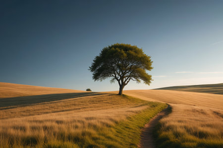 Lone trees and winding paths in the wildernessの素材