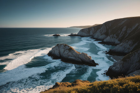 Coastal rock and wave landscapeの素材