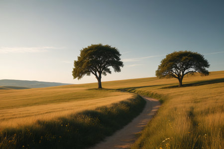 Field paths and tree sceneryの素材