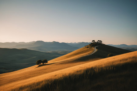 Hill meadows and winding pathsの素材