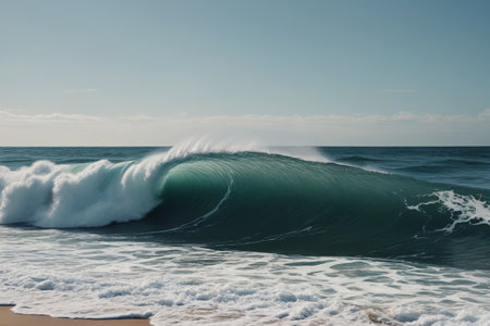 Natural landscape of surging waves on the beachの素材