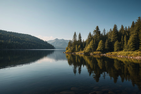 Natural scenery of mountains, forests and lakesの素材