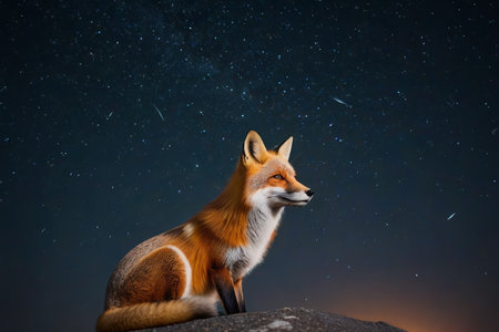 The fox sitting under the starsの素材