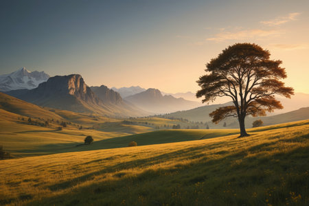 Lonely natural scenery of mountain grasslandsの素材