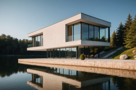 Modern style luxury villa on the lakeの素材