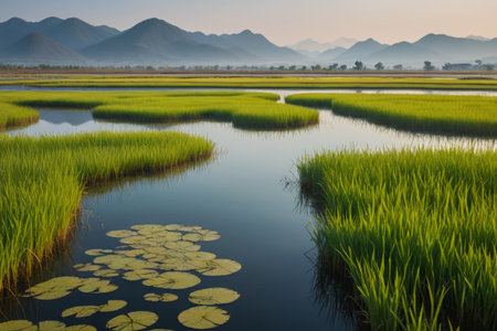 Panoramic view of wetland natural sceneryの素材
