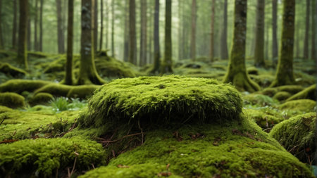 A scene of moss covered ground in a forestの素材