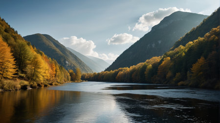 Autumn valley river natural sceneryの素材