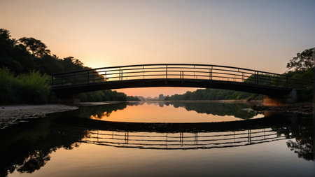 Sunrise reflection of the riverside arch bridgeの素材