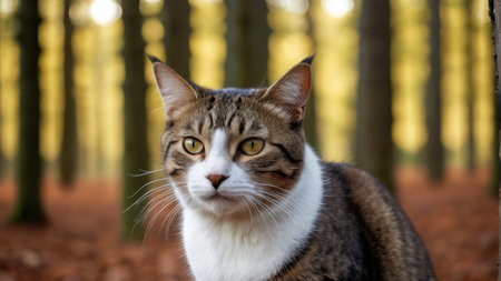 Close up of the raccoon cat in the forestの素材