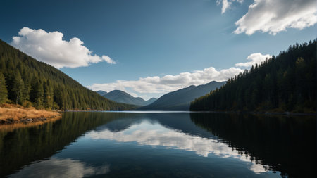 Peaceful lakes and natural scenery of mountains and forestsの素材