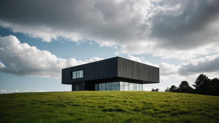 Outdoor modern architecture and grassy landscapeの素材