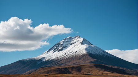 Panoramic view of snow capped mountains under blue sky and white cloudsの素材