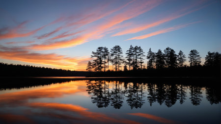 Nature at sunset by the lakeの素材