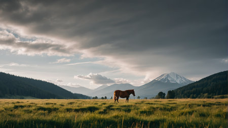 Duma on the grassland and distant mountain landscapeの素材