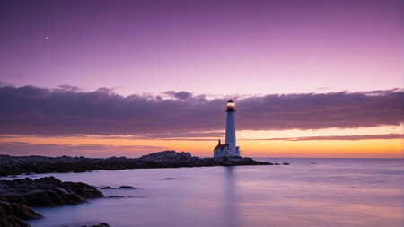 Dusk view of the seaside lighthouseの素材