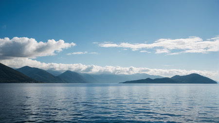 Landscape of mountains, lakes and scenery under blue sky and white cloudsの素材