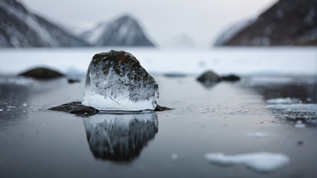 The lone ice on the ice and the distant mountain sceneryの素材