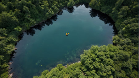 Skydiver's view from a forest lakeの素材