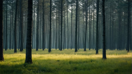 Dense forest landscape under the sunの素材